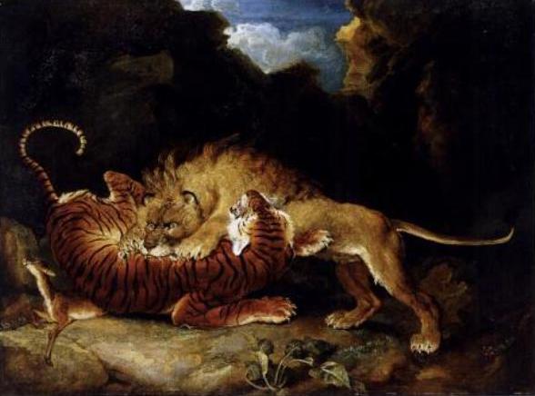Lion and Tiger Fighting - James Ward